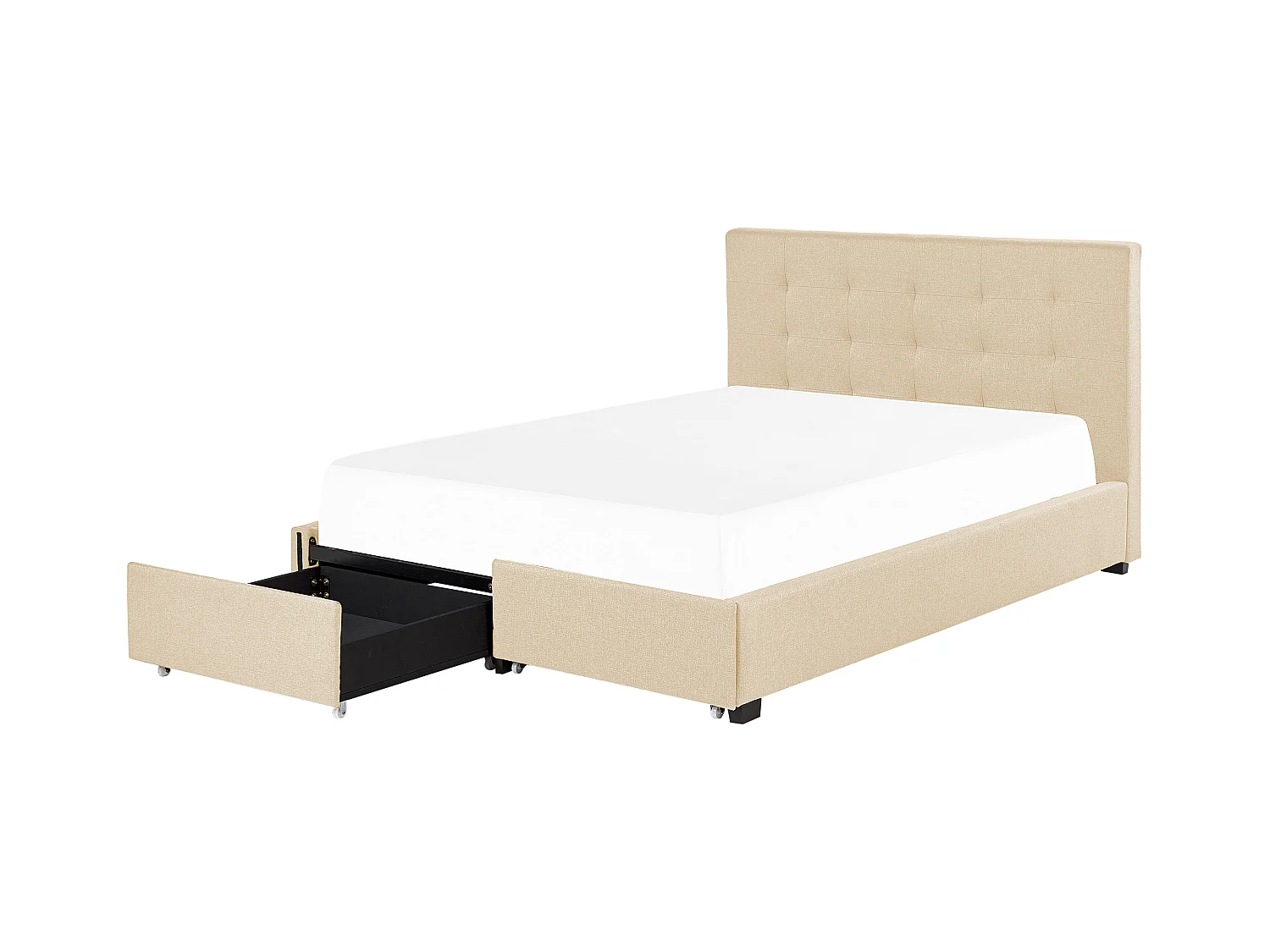 Lit avec tiroirs de rangement Tissu LA ROCHELLE 160 x 200 cm Beige
