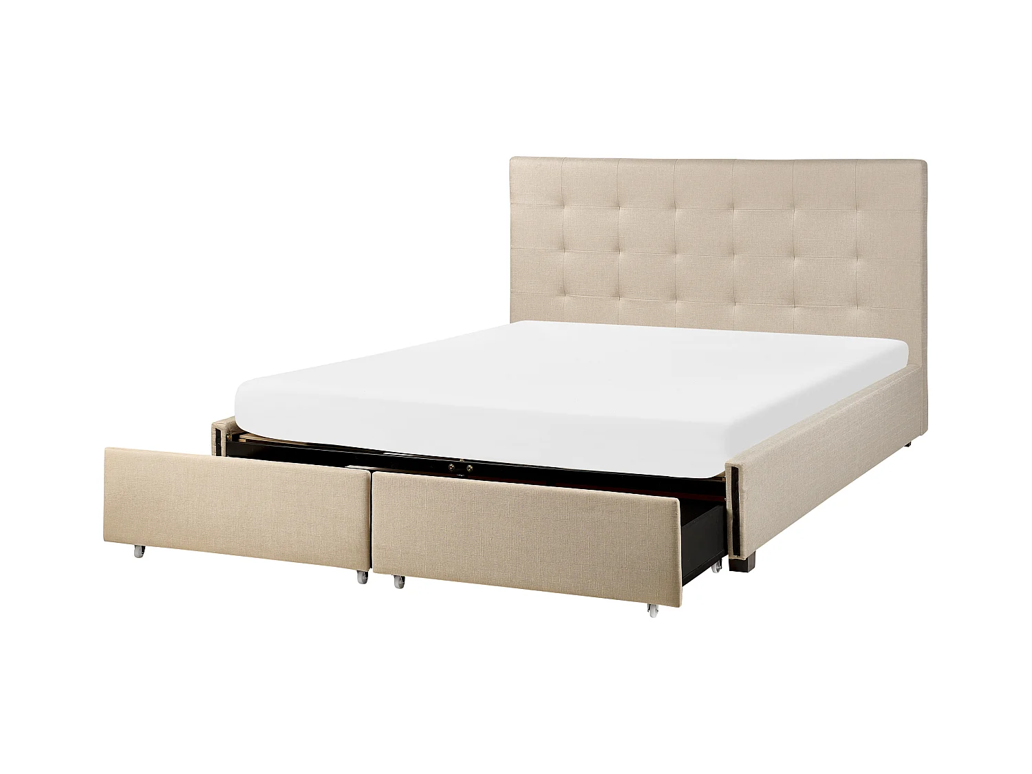 Lit avec tiroirs de rangement Tissu LA ROCHELLE 160 x 200 cm Beige