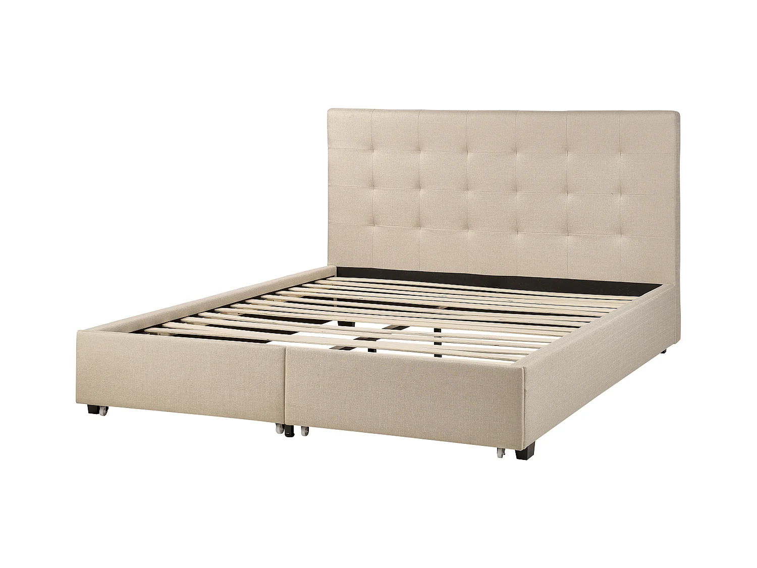 Lit avec tiroirs de rangement Tissu LA ROCHELLE 160 x 200 cm Beige