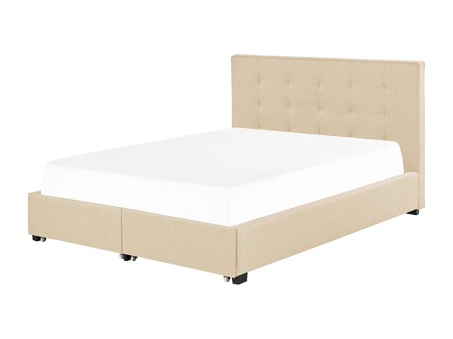 Lit avec tiroirs de rangement Tissu LA ROCHELLE 160 x 200 cm Beige