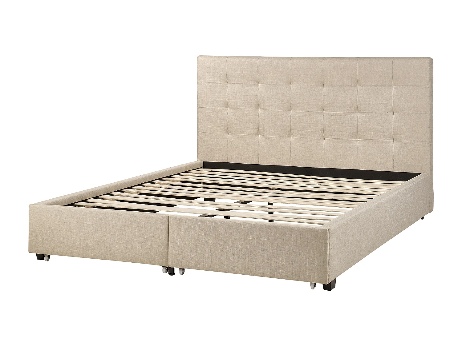 Lit avec tiroirs de rangement Tissu LA ROCHELLE 160 x 200 cm Beige