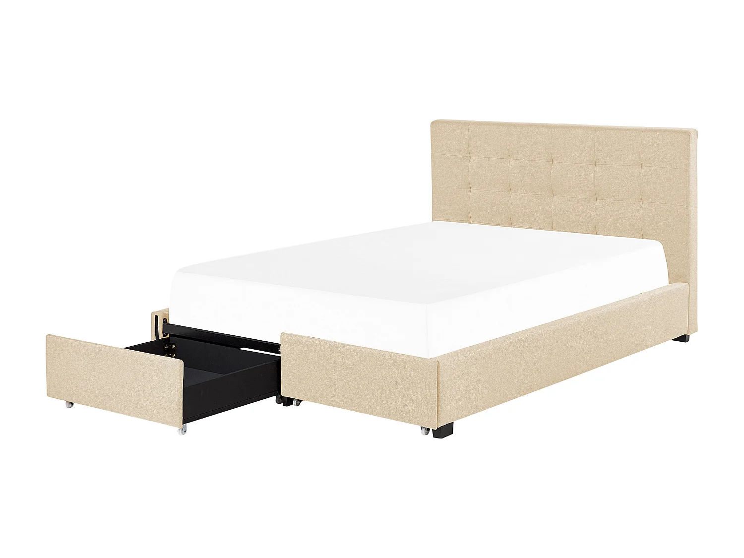 Lit avec tiroirs de rangement Tissu LA ROCHELLE 160 x 200 cm Beige