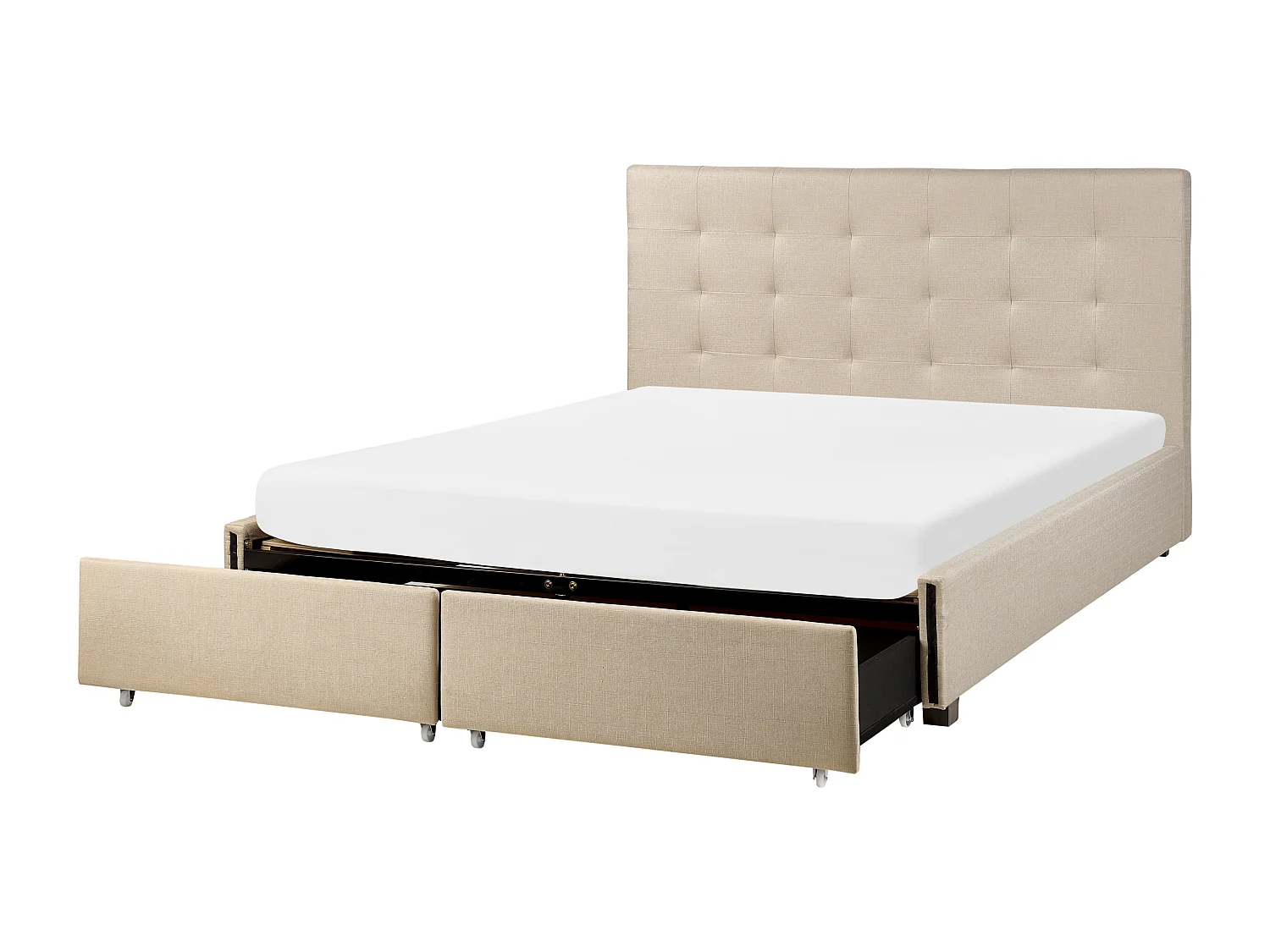 Lit avec tiroirs de rangement Tissu LA ROCHELLE 160 x 200 cm Beige