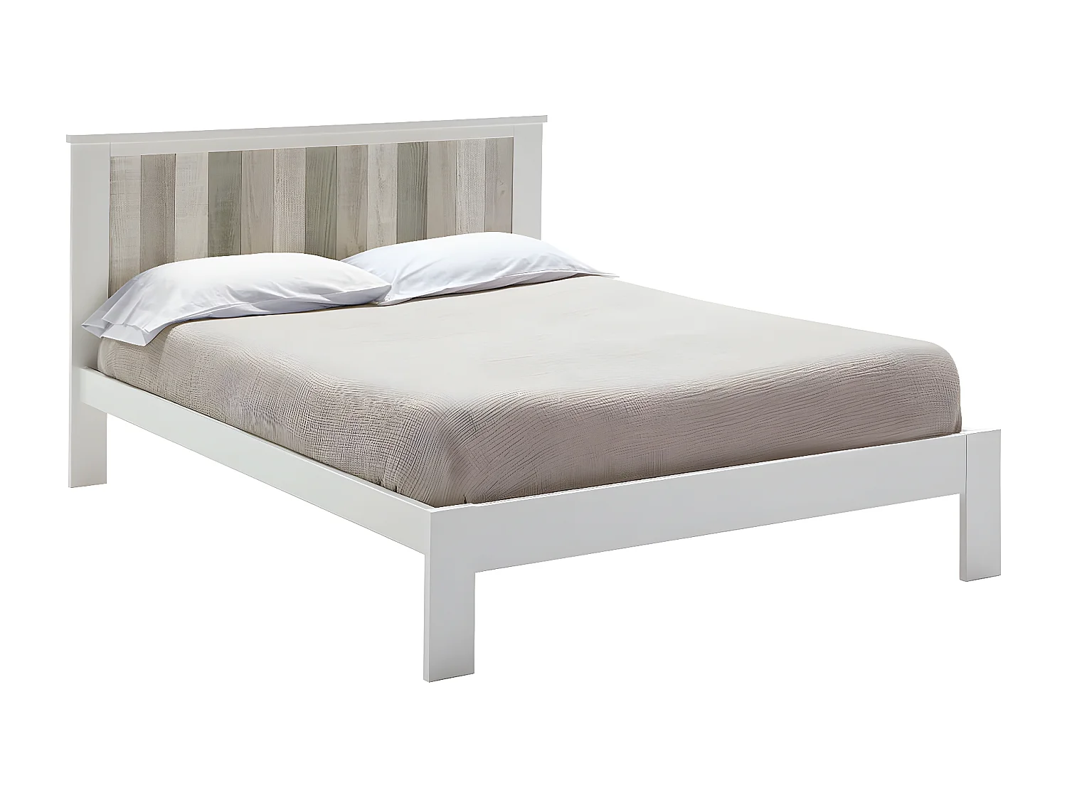 FRED - Lit 140x190 cm Bois massif Ciré et Blanc