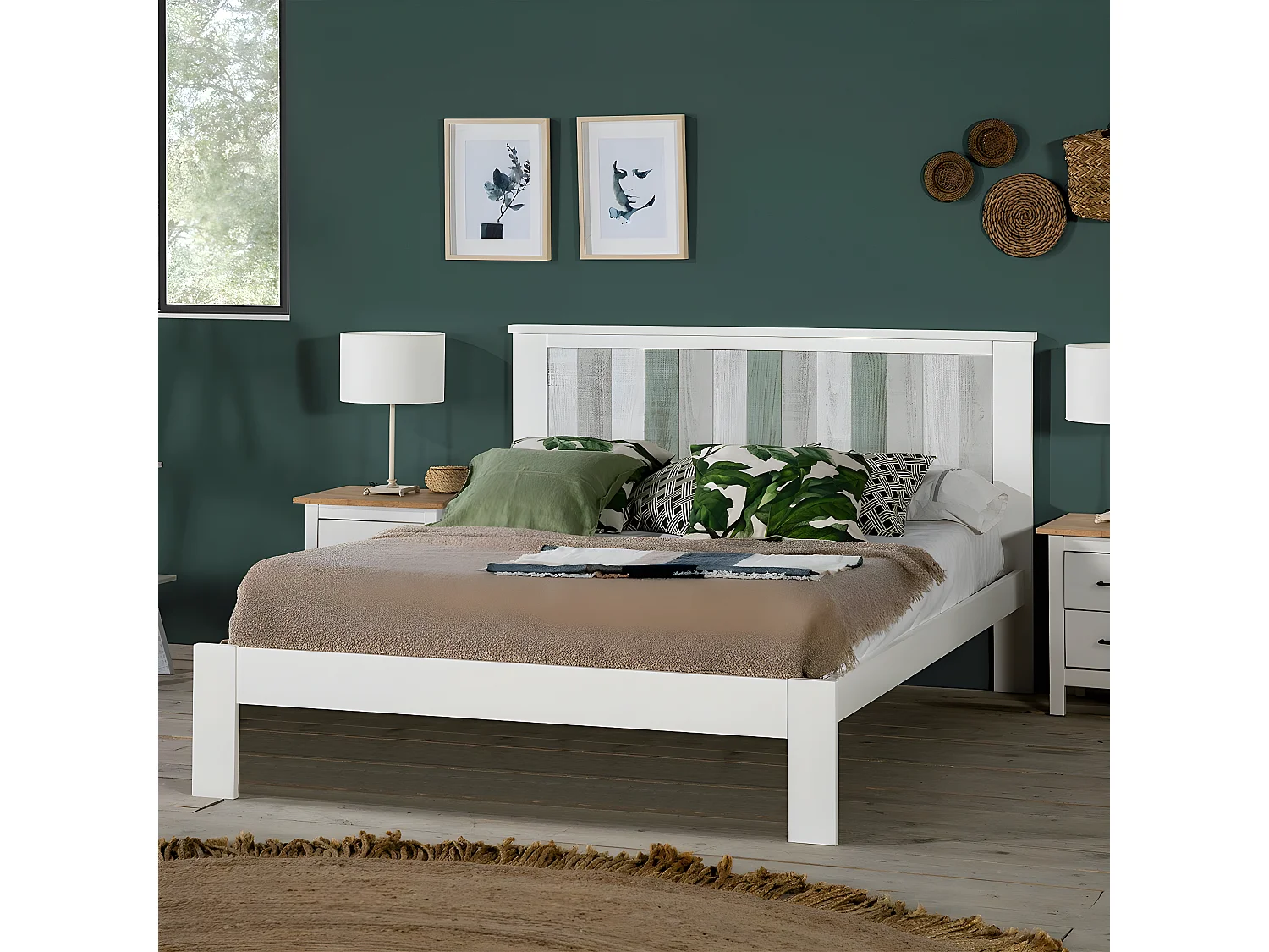 FRED - Lit 140x190 cm Bois massif Ciré et Blanc