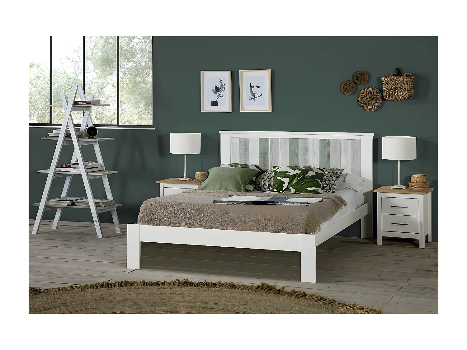 FRED - Lit 140x190 cm Bois massif Ciré et Blanc