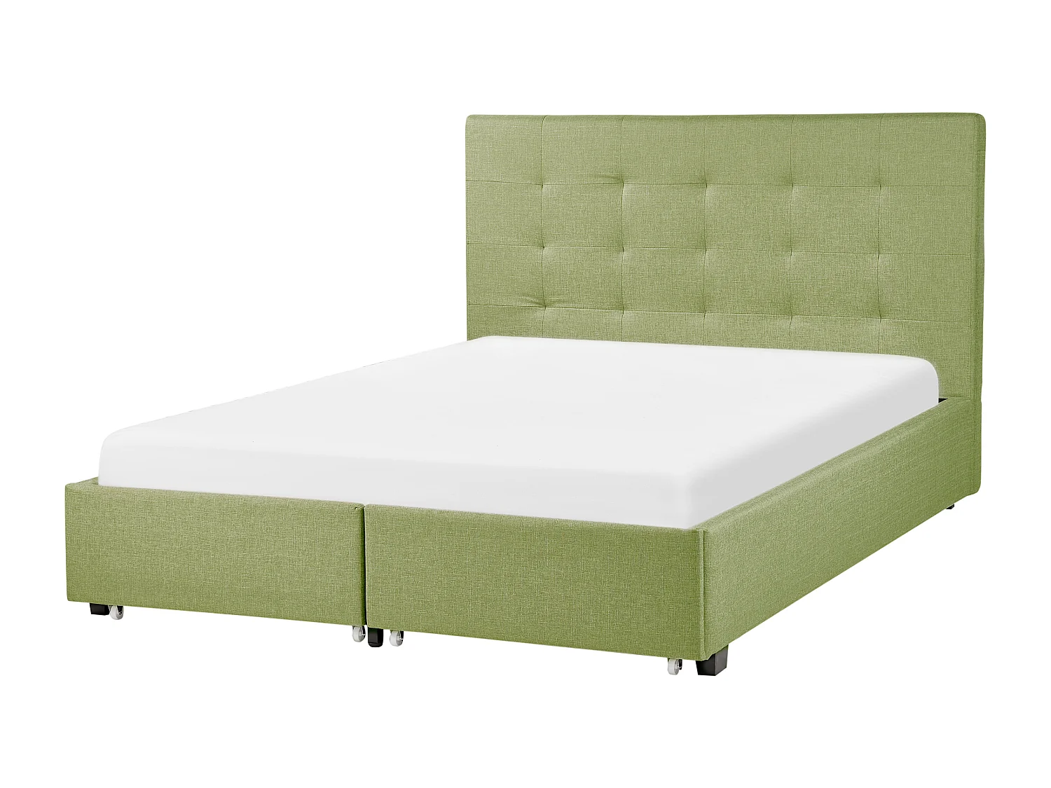 Lit avec tiroirs de rangement Tissu LA ROCHELLE 140 x 200 cm Vert