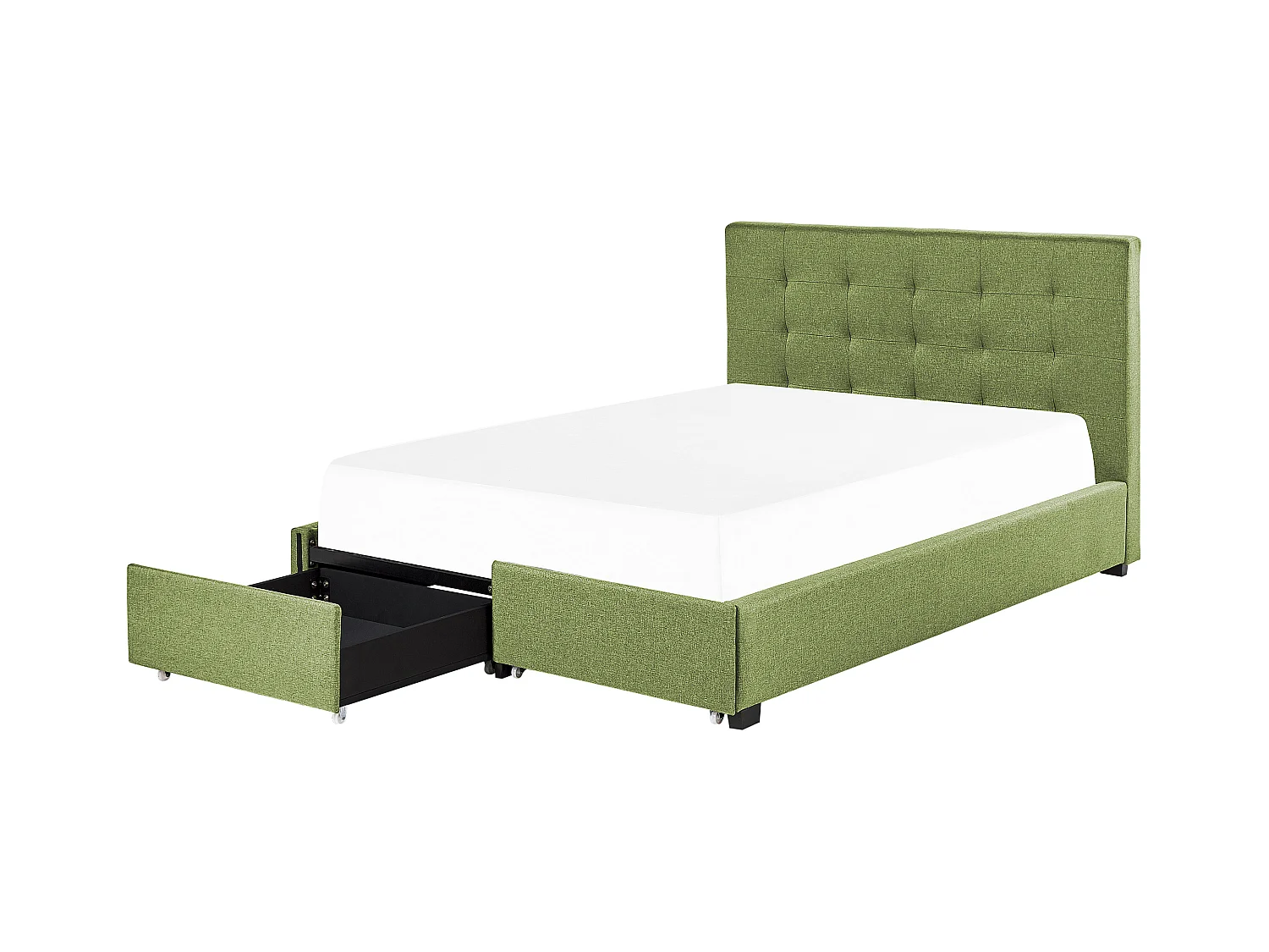 Lit avec tiroirs de rangement Tissu LA ROCHELLE 140 x 200 cm Vert