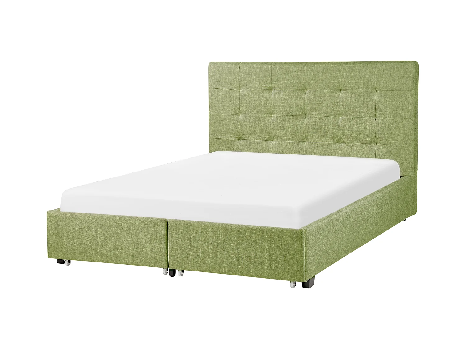Lit avec tiroirs de rangement Tissu LA ROCHELLE 140 x 200 cm Vert
