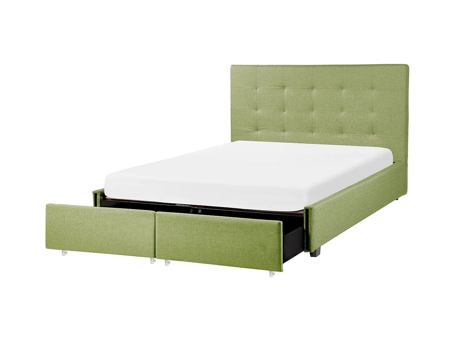 Lit avec tiroirs de rangement Tissu LA ROCHELLE 140 x 200 cm Vert
