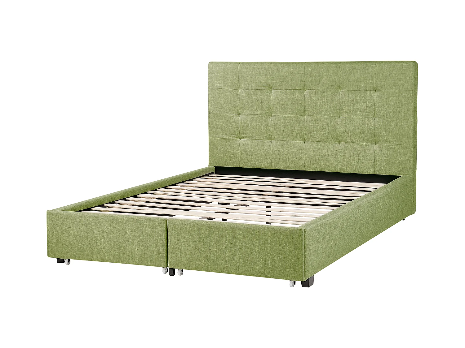 Lit avec tiroirs de rangement Tissu LA ROCHELLE 140 x 200 cm Vert