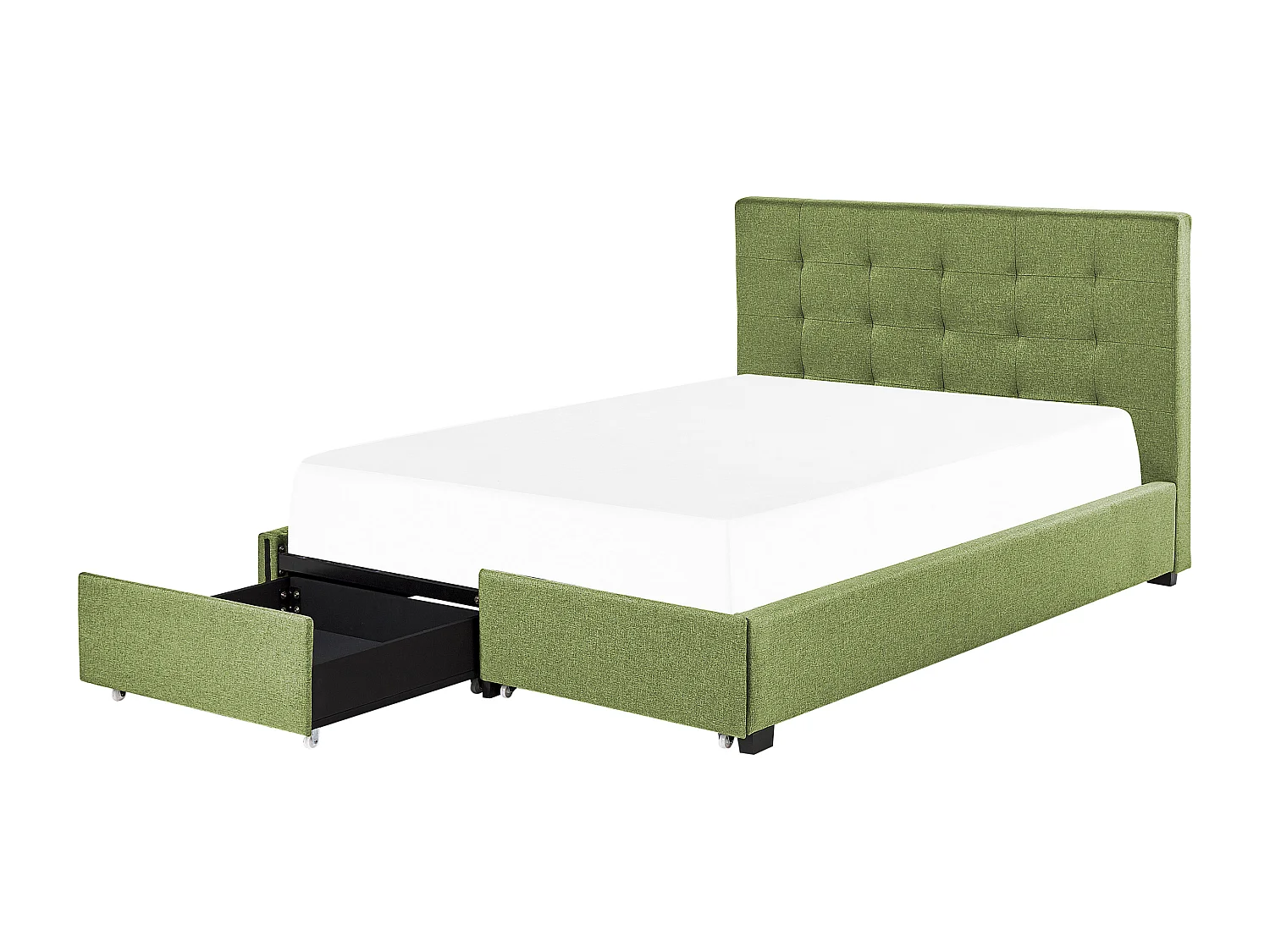 Lit avec tiroirs de rangement Tissu LA ROCHELLE 140 x 200 cm Vert