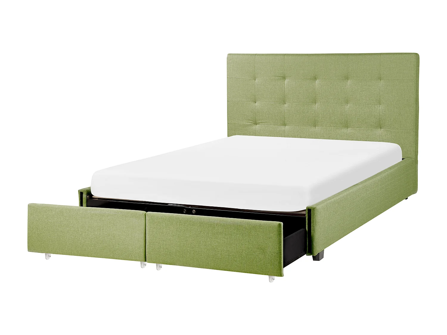 Lit avec tiroirs de rangement Tissu LA ROCHELLE 140 x 200 cm Vert