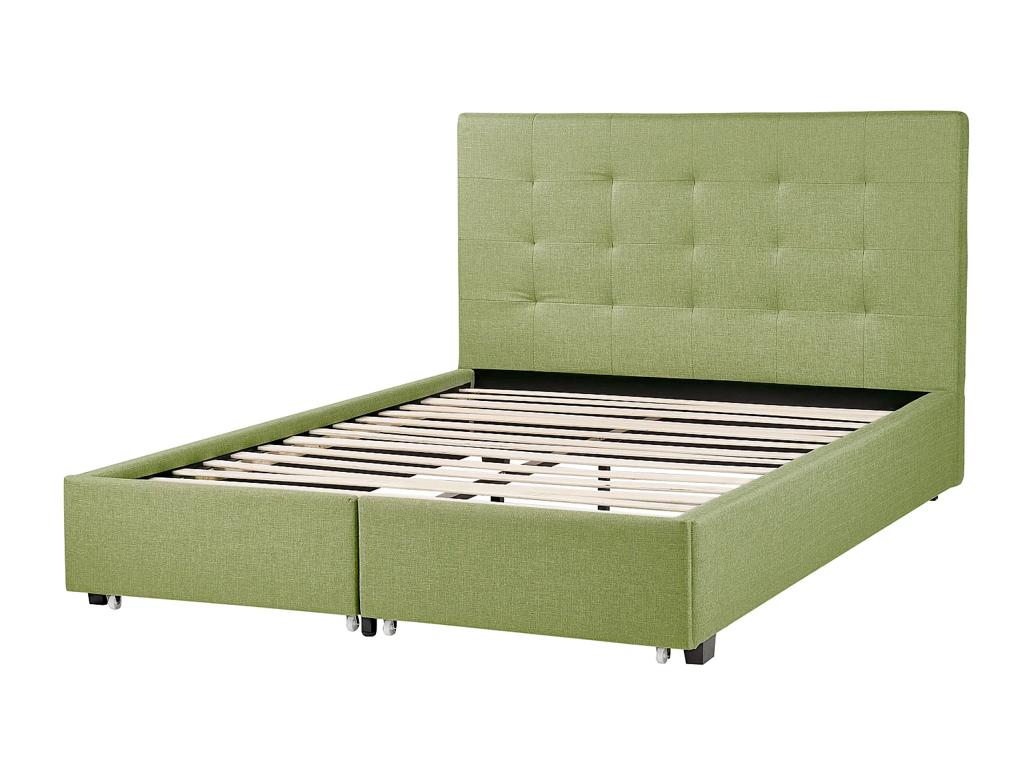 Lit avec tiroirs de rangement Tissu LA ROCHELLE 140 x 200 cm Vert