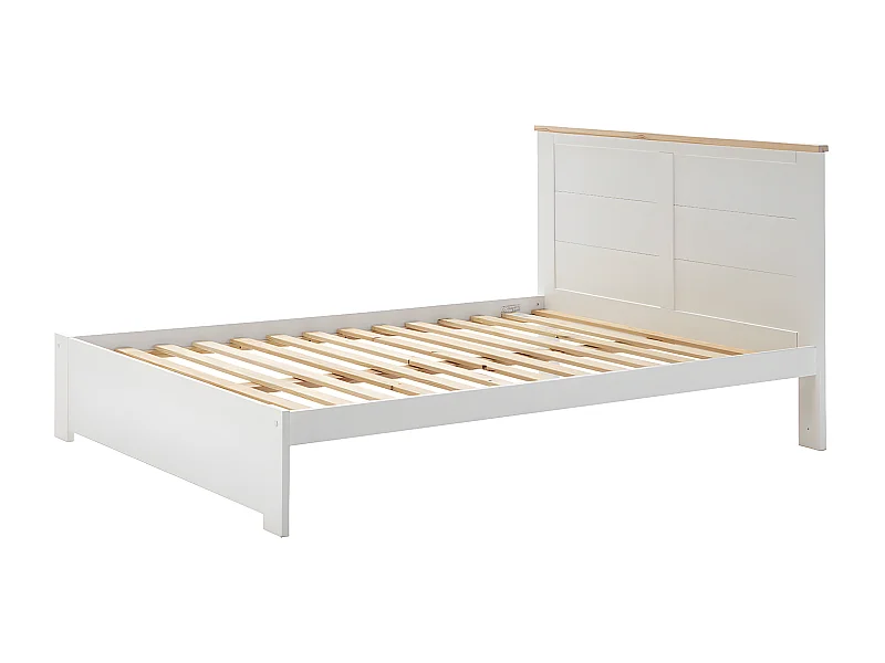 TORI - Lit 140x190cm MDF Blanc et Pin Massif