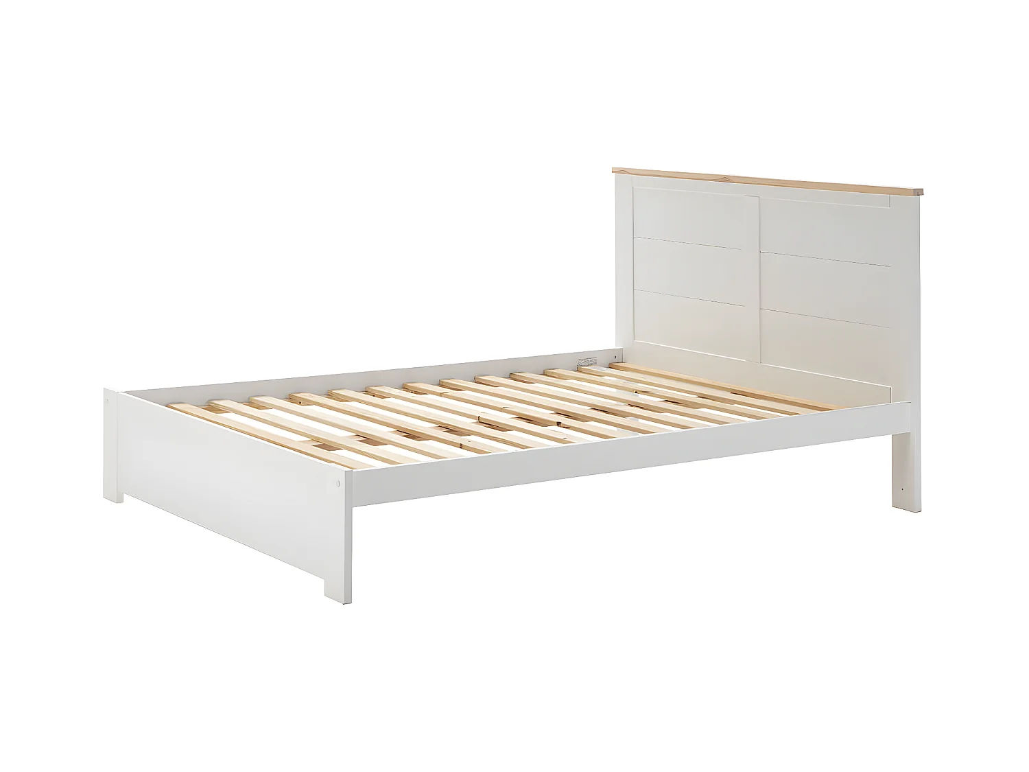 TORI - Lit 140x190cm MDF Blanc et Pin Massif