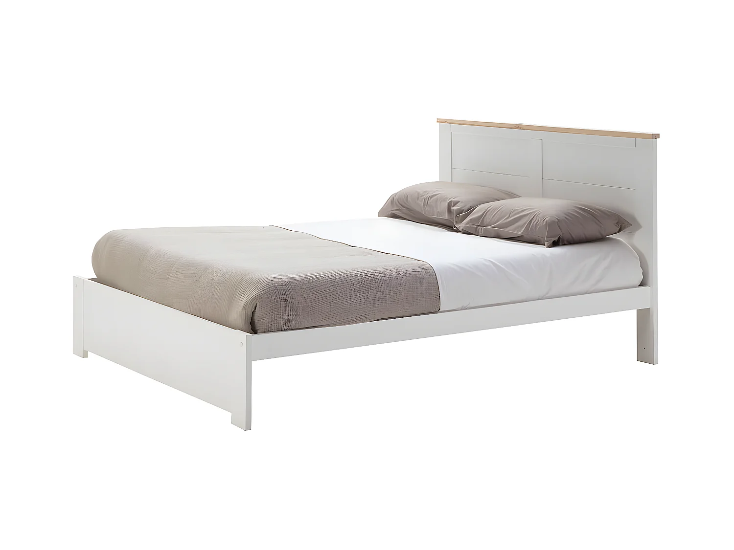 TORI - Lit 140x190cm MDF Blanc et Pin Massif