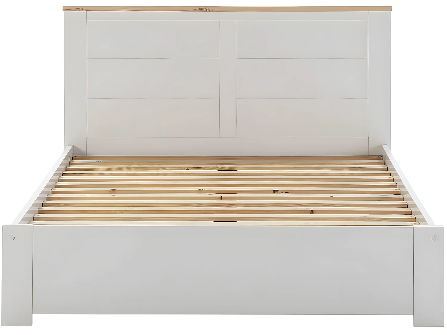 TORI - Lit 140x190cm MDF Blanc et Pin Massif