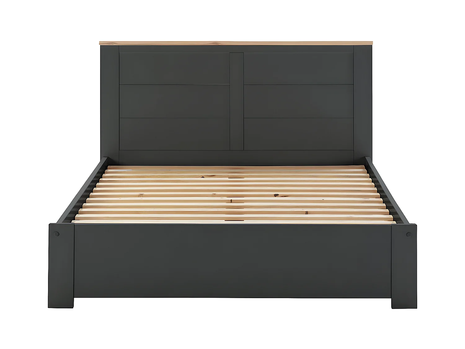 TORI - Lit 160x200cm MDF Gris Anthracite et Pin Massif