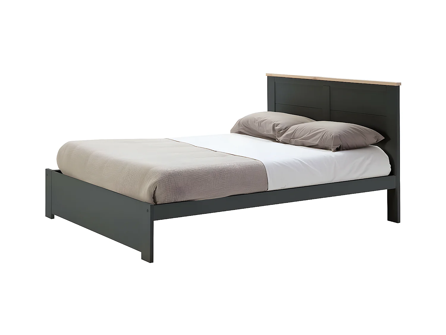 TORI - Lit 160x200cm MDF Gris Anthracite et Pin Massif