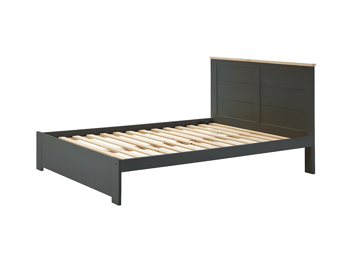 TORI - Lit 160x200cm MDF Gris Anthracite et Pin Massif