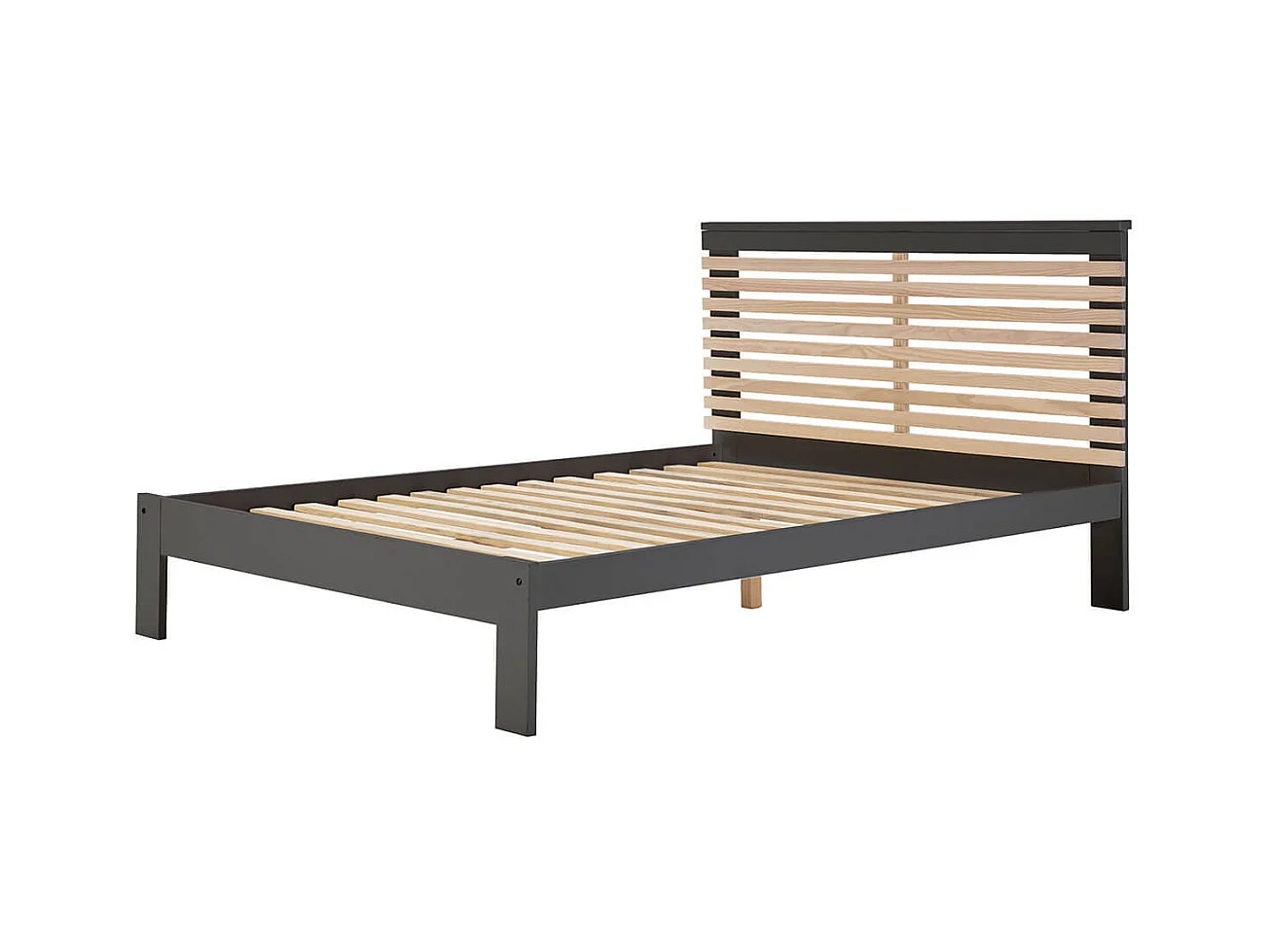 LAUPELL - Lit 140x190cm + Tête de Lit Gris Anthracite et Naturel