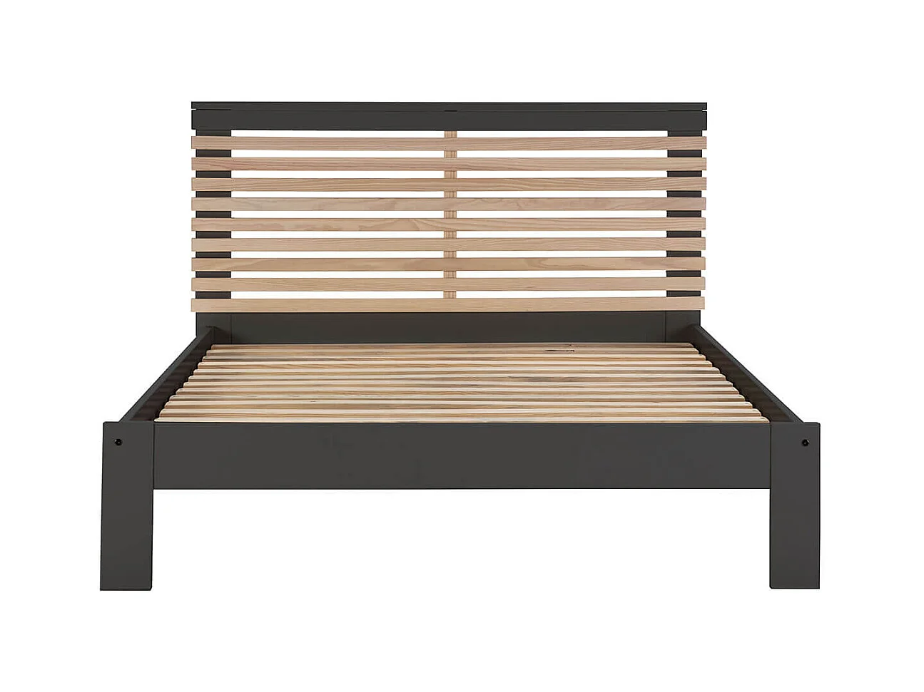 LAUPELL - Lit 140x190cm + Tête de Lit Gris Anthracite et Naturel