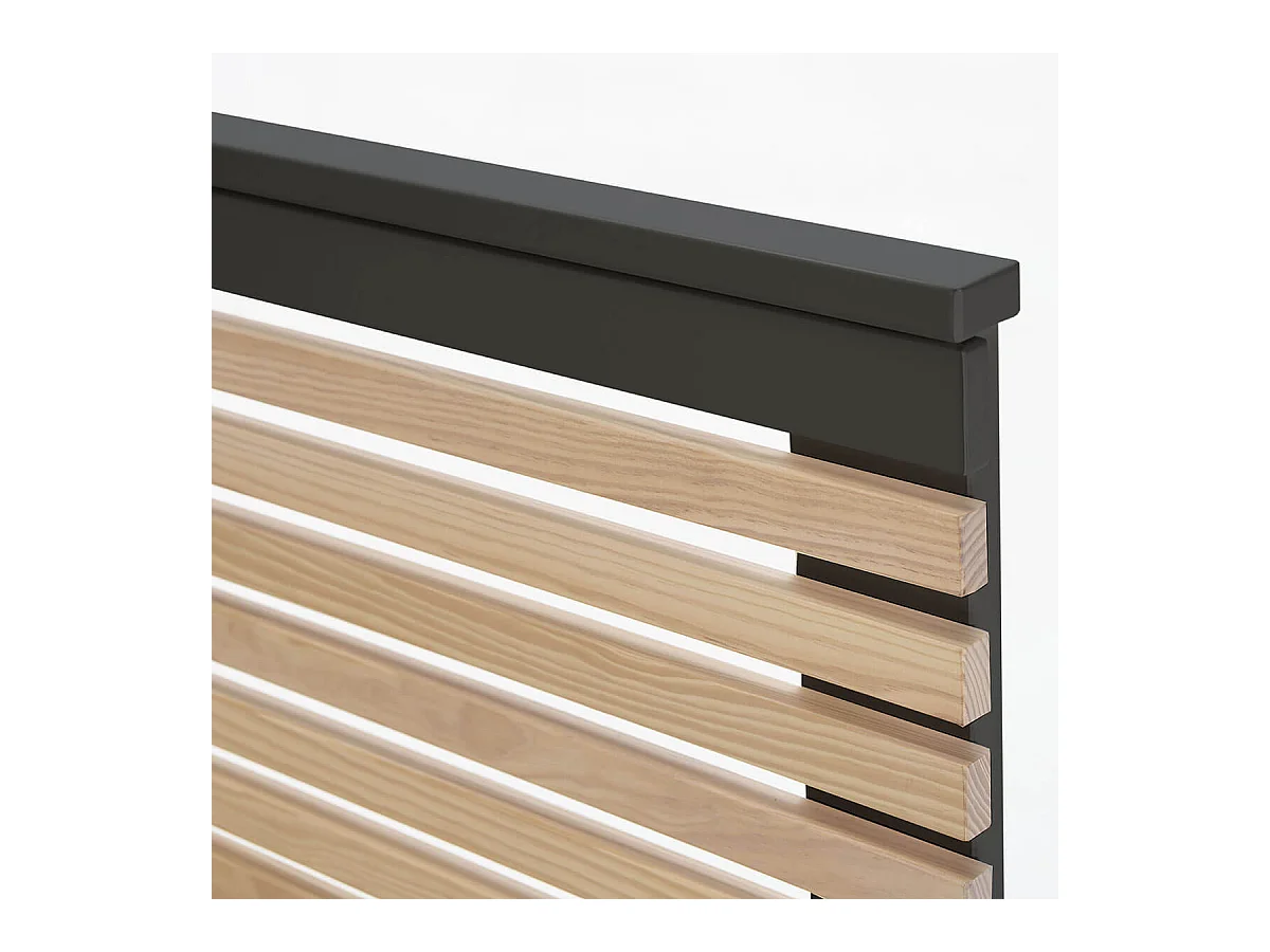 LAUPELL - Lit 140x190cm + Tête de Lit Gris Anthracite et Naturel