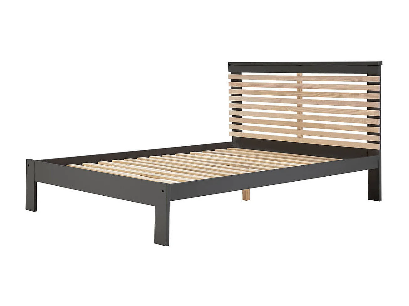 LAUPELL - Lit 140x190cm + Tête de Lit Gris Anthracite et Naturel