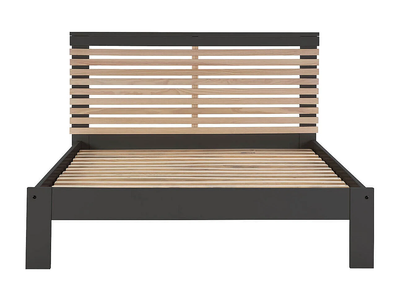 LAUPELL - Lit 140x190cm + Tête de Lit Gris Anthracite et Naturel