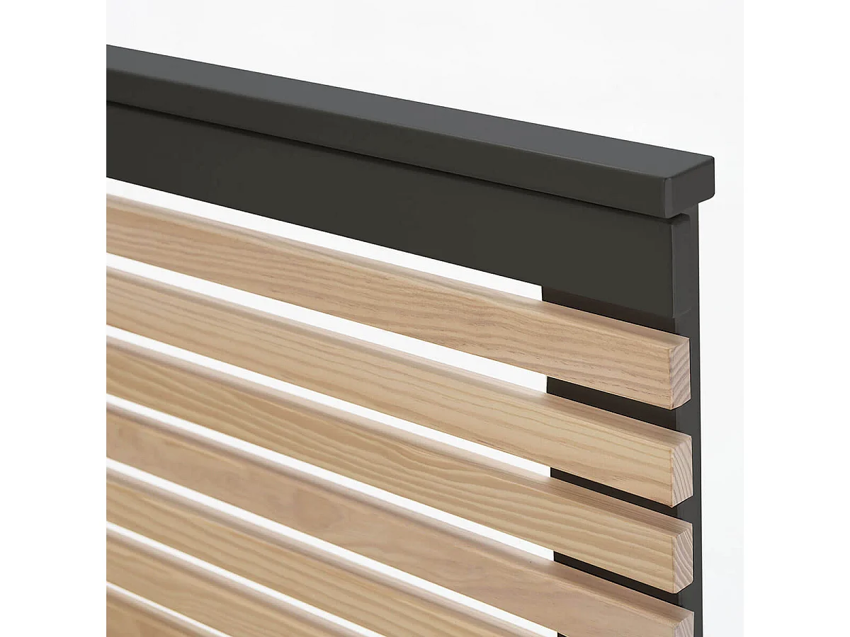 LAUPELL - Lit 140x190cm + Tête de Lit Gris Anthracite et Naturel