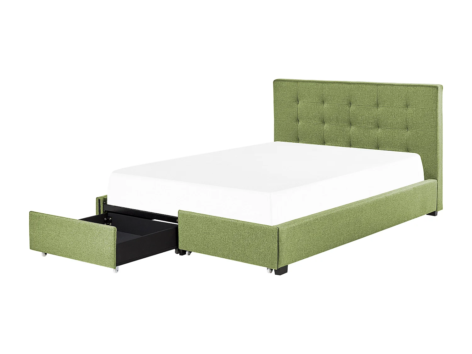 Lit avec tiroirs de rangement Tissu LA ROCHELLE 180 x 200 cm Vert