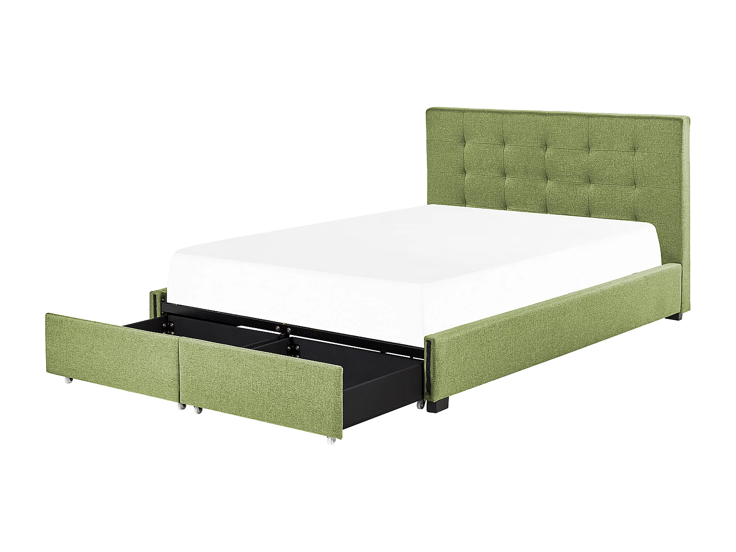 Lit avec tiroirs de rangement Tissu LA ROCHELLE 180 x 200 cm Vert