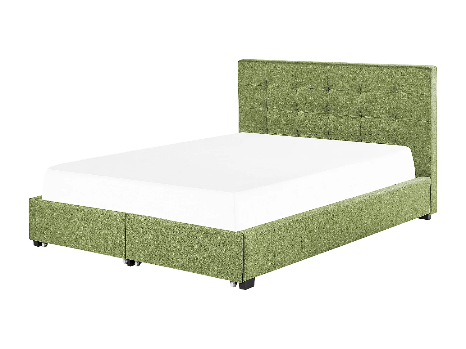 Lit avec tiroirs de rangement Tissu LA ROCHELLE 180 x 200 cm Vert