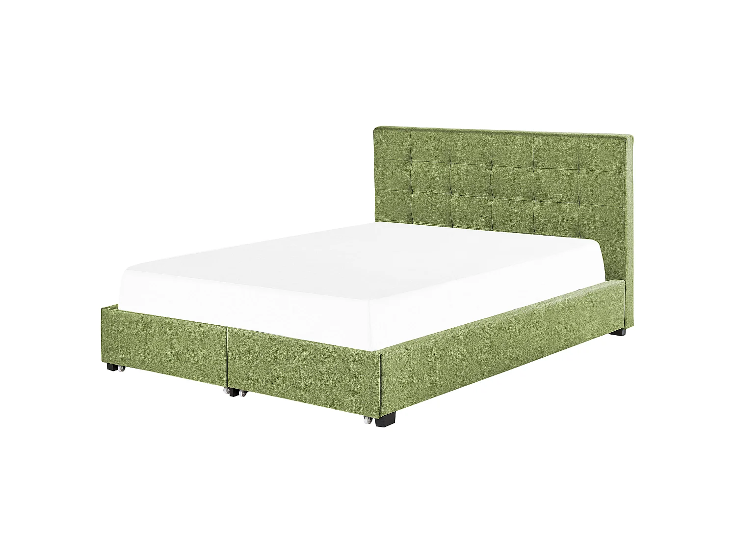 Lit avec tiroirs de rangement Tissu LA ROCHELLE 180 x 200 cm Vert