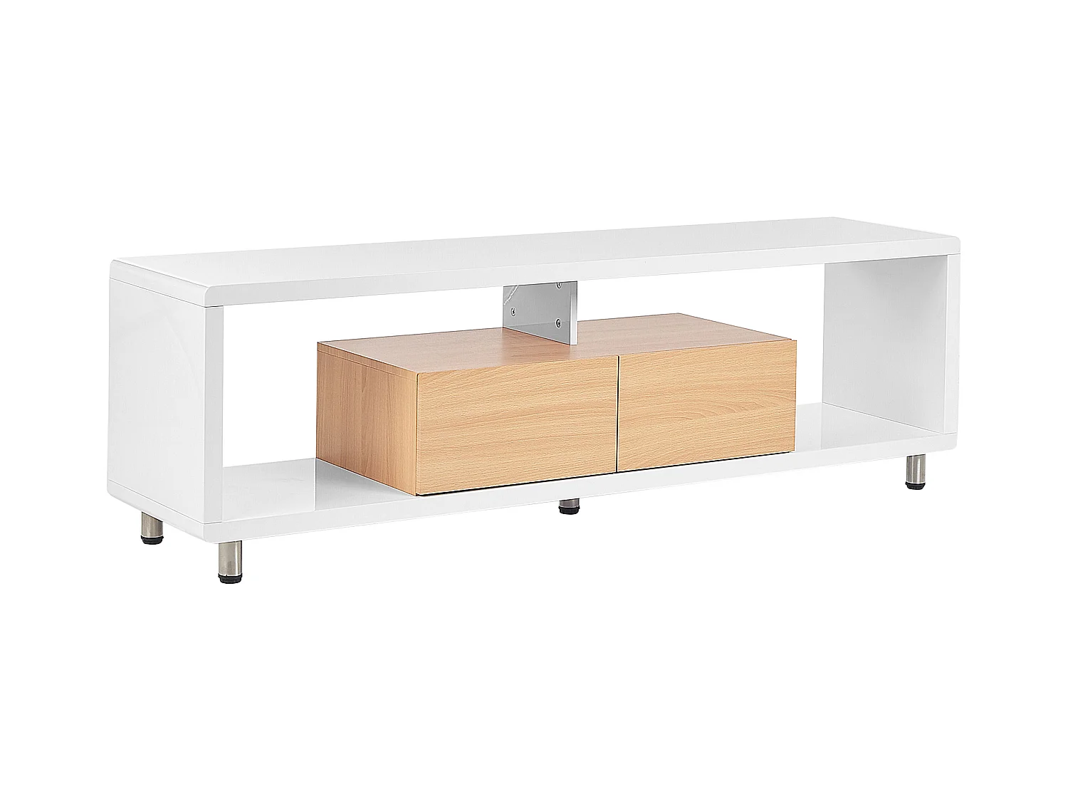 TV-Schrank Holzoptik / weiß Hochglanz 159 cm 2 Schubladen 2 Regale Modern Knox