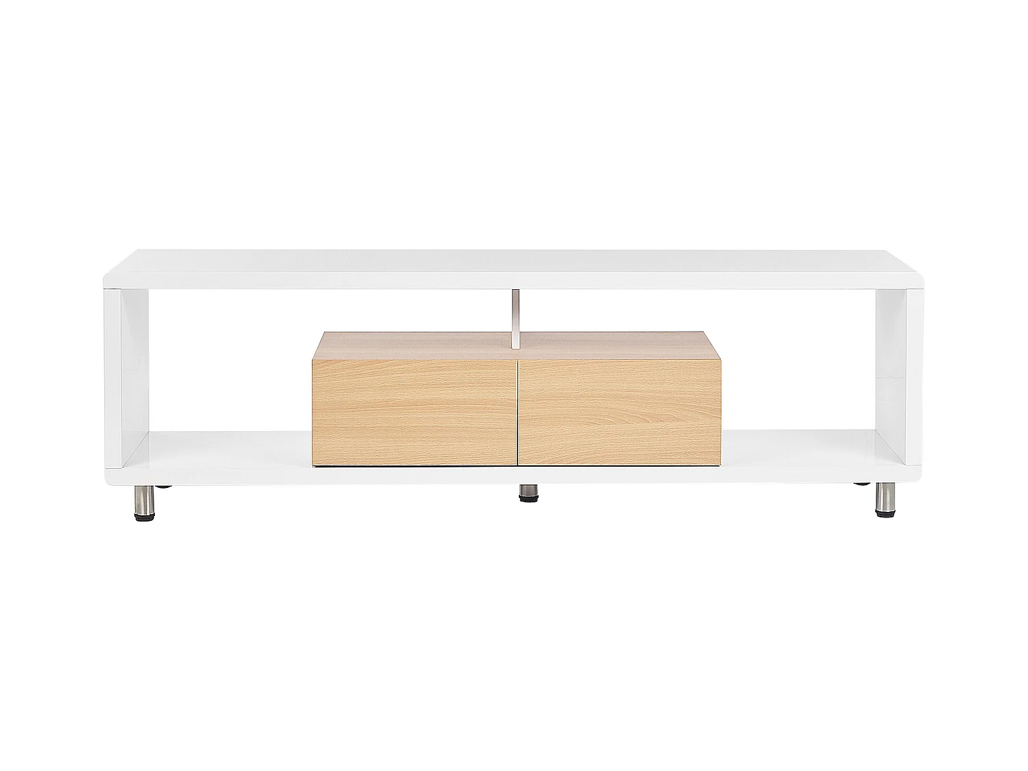TV-Schrank Holzoptik / weiß Hochglanz 159 cm 2 Schubladen 2 Regale Modern Knox