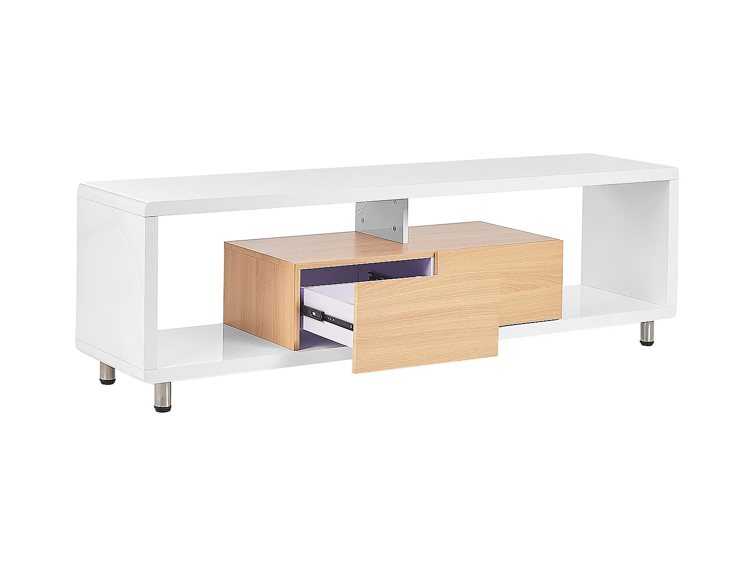 TV-Schrank Holzoptik / weiß Hochglanz 159 cm 2 Schubladen 2 Regale Modern Knox