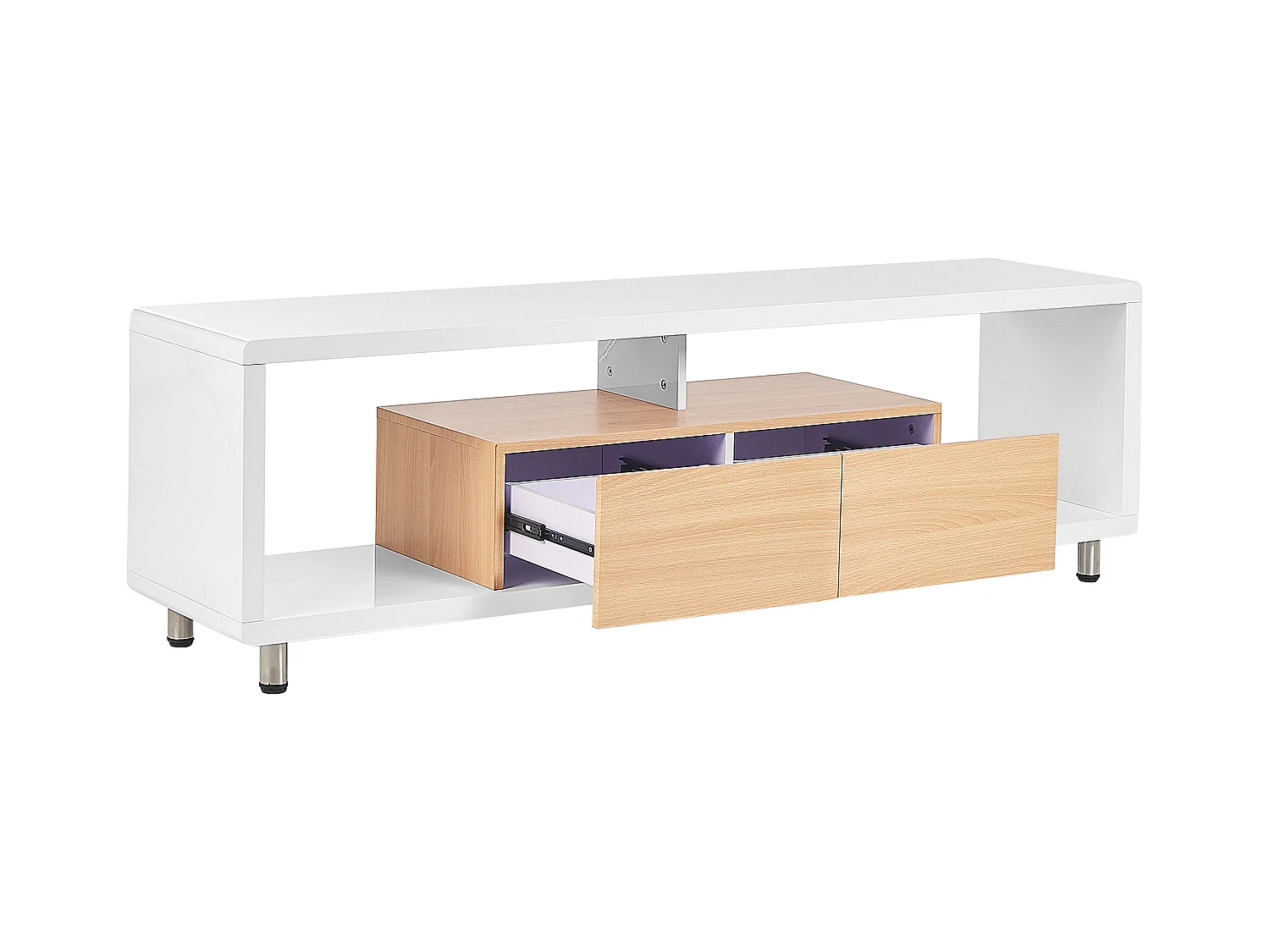 TV-Schrank Holzoptik / weiß Hochglanz 159 cm 2 Schubladen 2 Regale Modern Knox