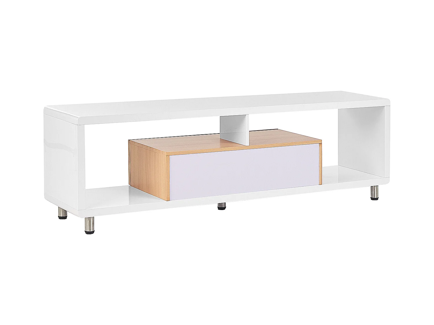 TV-Schrank Holzoptik / weiß Hochglanz 159 cm 2 Schubladen 2 Regale Modern Knox