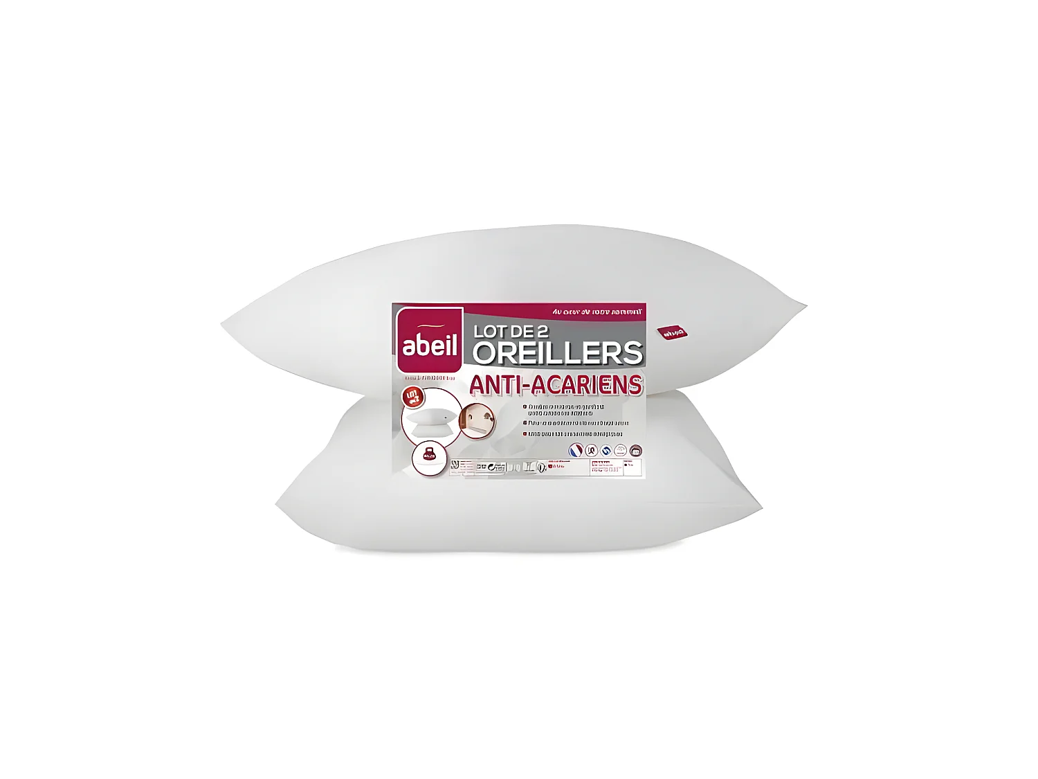 Set aus 2 Anti-Milben Kissen 60x60 cm Weiß Weich Maschinenwaschbar