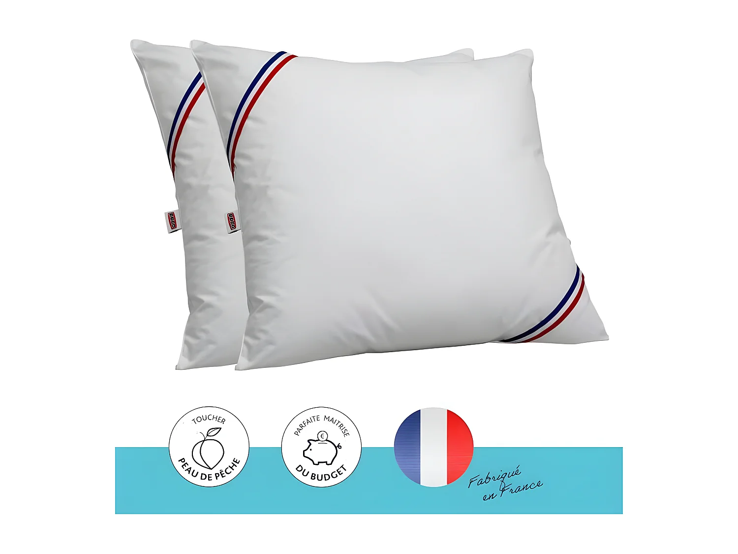 Lot de 2 oreillers Tentation - 60 x 60 cm - Garnissage 100% Polyester fibre creuse siliconée - Blanc -