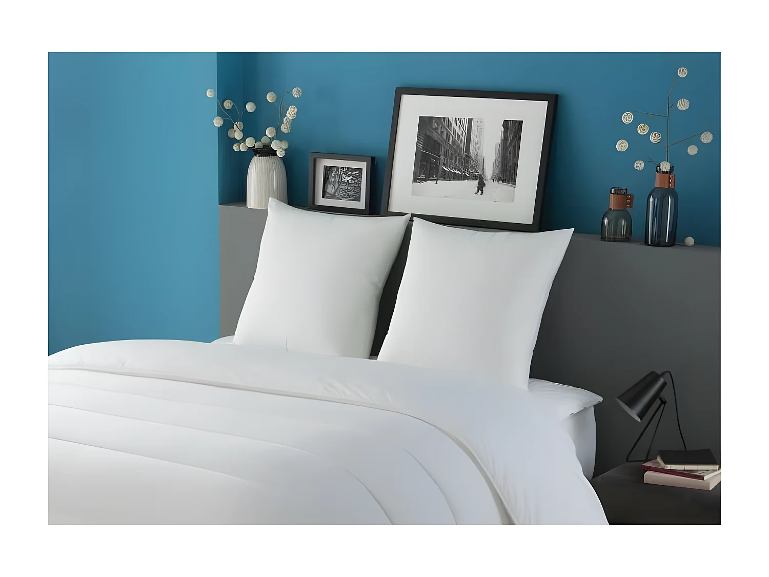 Lot de 2 oreillers Tentation - 60 x 60 cm - Garnissage 100% Polyester fibre creuse siliconée - Blanc -