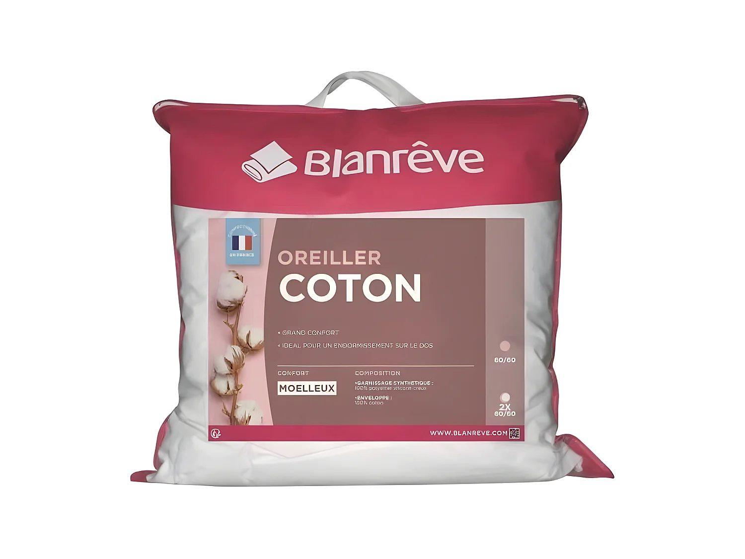 BLANREVE Lot de 2 Oreillers en coton - 60 x 60 cm - Blanc