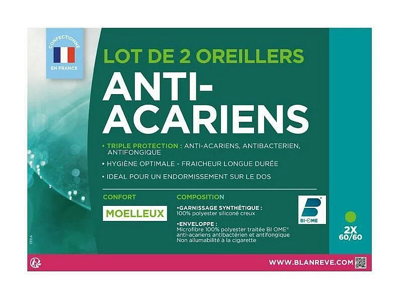 Set aus 2 Kissen Triple Protection BLANREVE - 60 x 60 cm - Weicher Komfort - Weiß