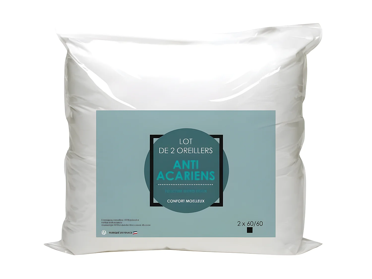 Lot de 2 oreillers Microfibre Anti-Acariens 60x60cm