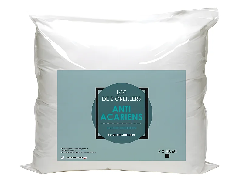 Set aus 2 Kissen Mikrofaser Anti-Milben 60x60cm