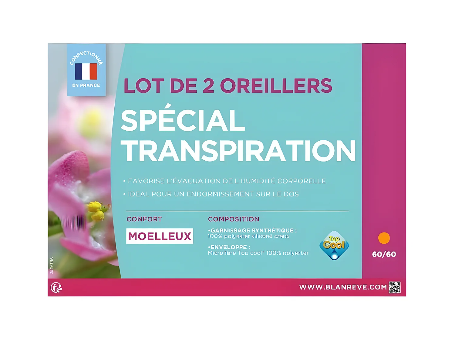 Set aus 2 Kissen Spezial gegen Schwitzen Weiß 60 x 60 cm