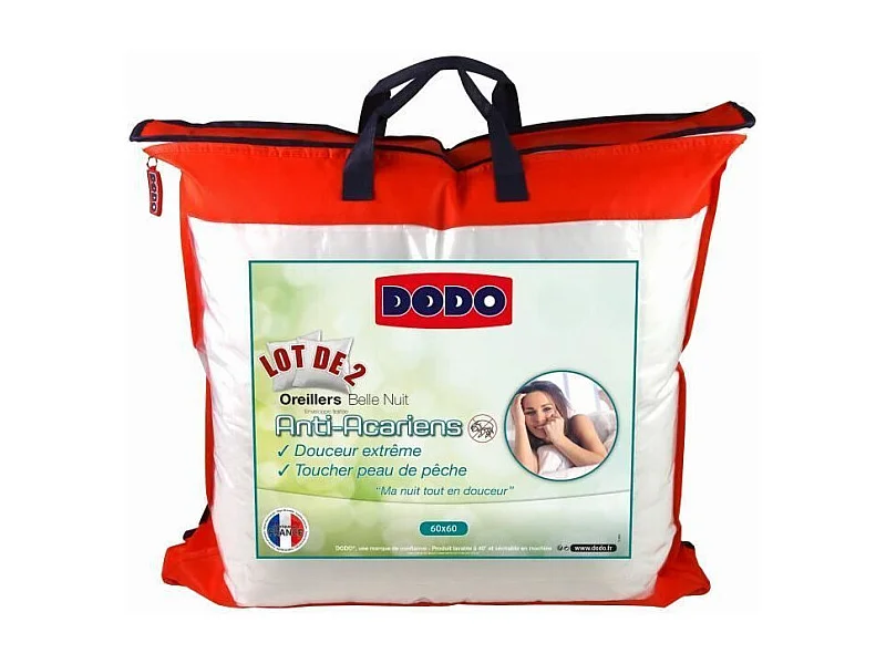 Lote de 2 Almohadas Antiácaros Belle Nuit 60x60 cm Blanco DODO - Confort Acolchado