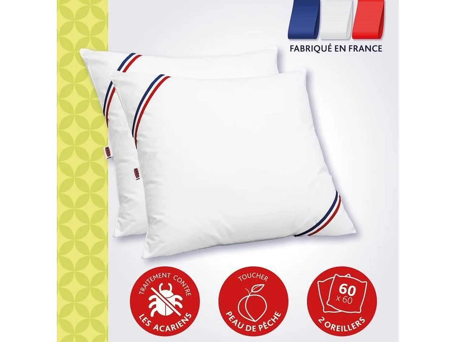 Set aus 2 Anti-Milben Kissen Belle Nuit 60x60 cm Weiß DODO - Weicher Komfort